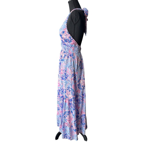 Zesica pink and blue floral halter tiered maxi dress NWT medium - Picture 3 of 10